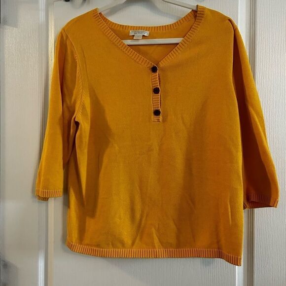 🌼🌼 Christopher & Banks Button sweater Yellow Large 3/4 sleeves EUC - Picture 1 of 11